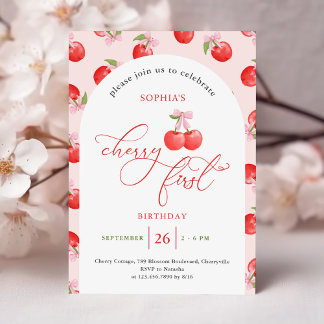 Bow Cherry 1. Geburtstag Einladung