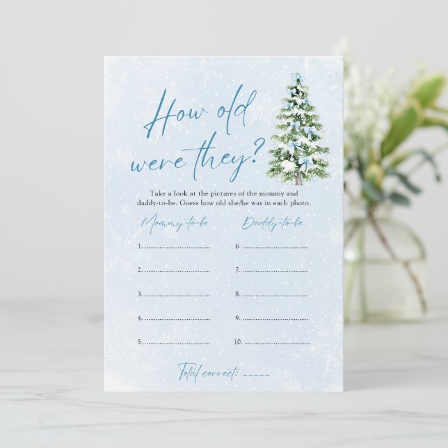 Bow Christmas Baby Shower How Old Were They Game Einladung (Stehend Vorderseite)