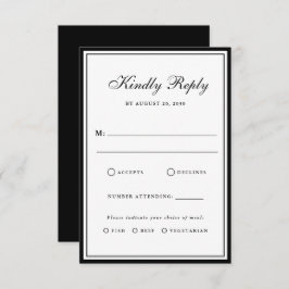 Bow Classic Old Money Black & White Wedding RSVP Karte