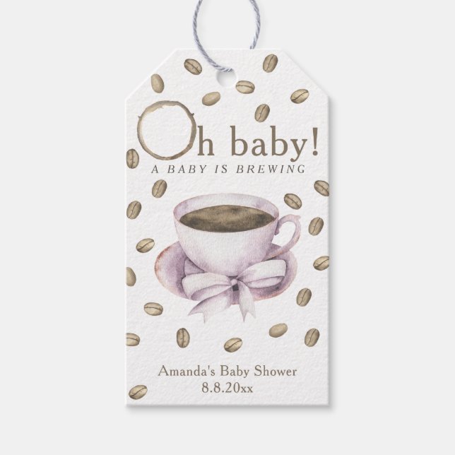 Bow Coffee Baby Dusche - ein Baby braut Geschenkanhänger (Vorderseite)