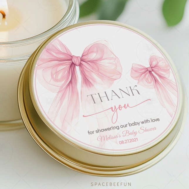 Bow Coquette Babydusche Runder Aufkleber (Baby Shower, Coquette Style, Bow Sticker, Classic Sticker, Round Sticker, Baby Party Decor, Baby Gir)