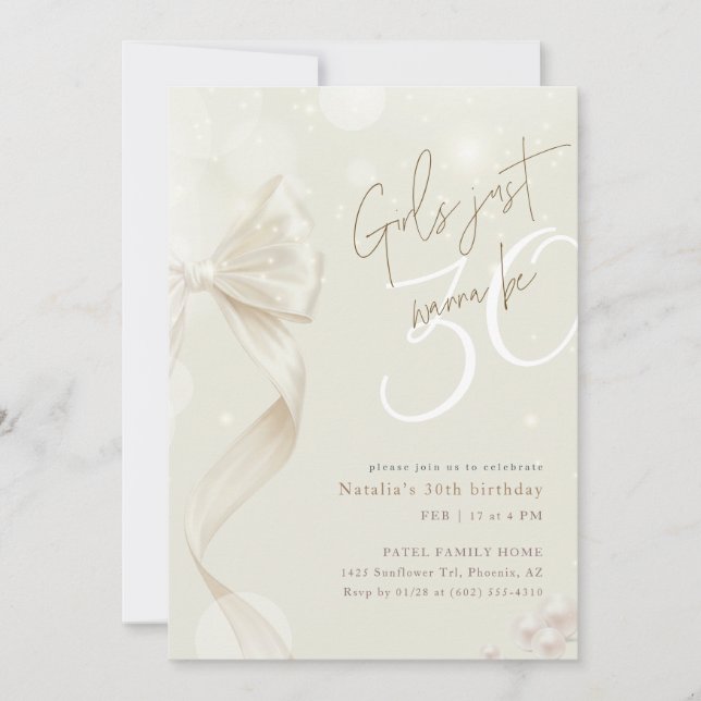 Bow Coquette Girls Just Wanna Be 30 Birthday Einladung (Vorderseite)