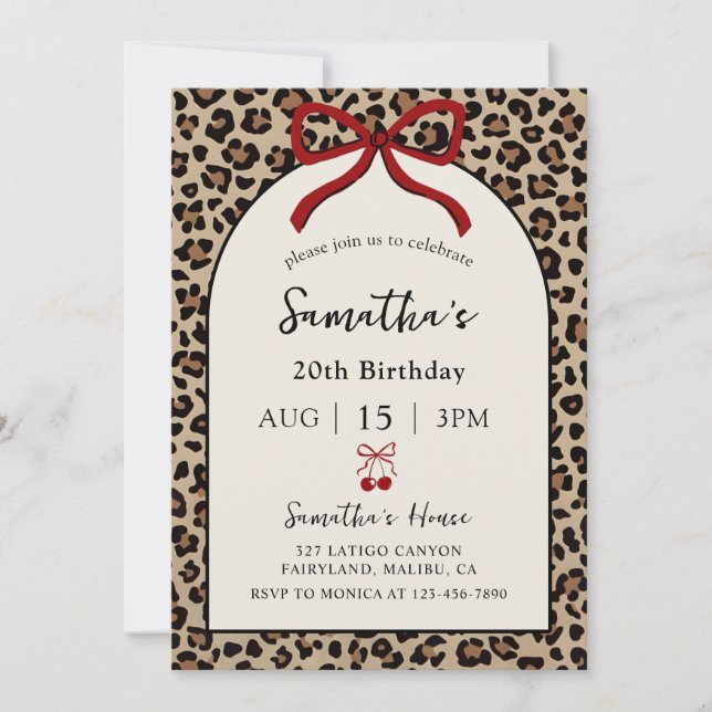 Bow Coquette Leopard Cheetah Birthday Invitation Einladung (Vorderseite)
