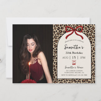 Bow Coquette Leopard Cheetah Birthday Photo Einladung