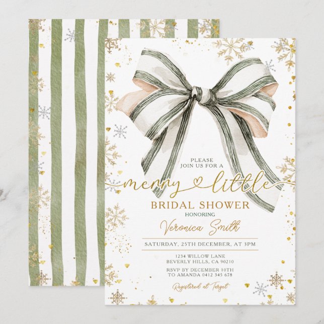 Bow coquette Merry Little Christmas Bridal Shower Einladung (Vorne/Hinten)