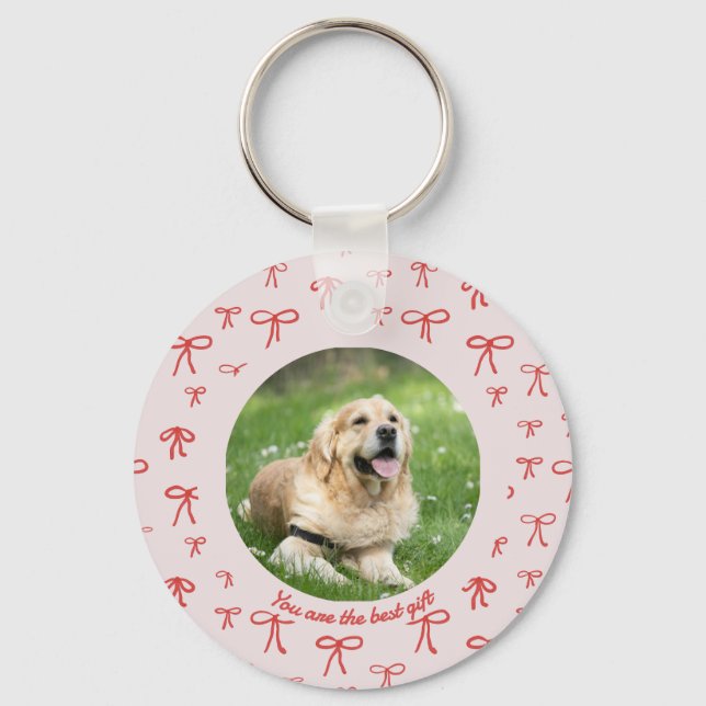 Bow Coquette Personalized Pet Photo Keychain Schlüsselanhänger (Rückseite)