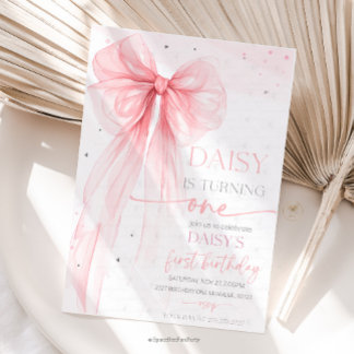 Bow Coquette Pink 1. Geburtstag Einladung