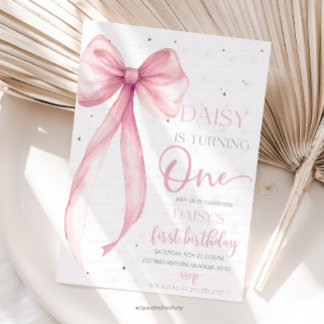 Bow Coquette Pink 1st Birthday Einladung