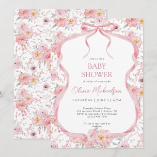 Bow Coquette Pink Floral Ribbon Girl Babydusche Einladung