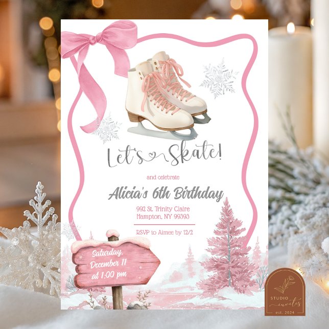 Bow Coquette Pink Girl Let's Skate Birthday Einladung (Von Creator hochgeladen)