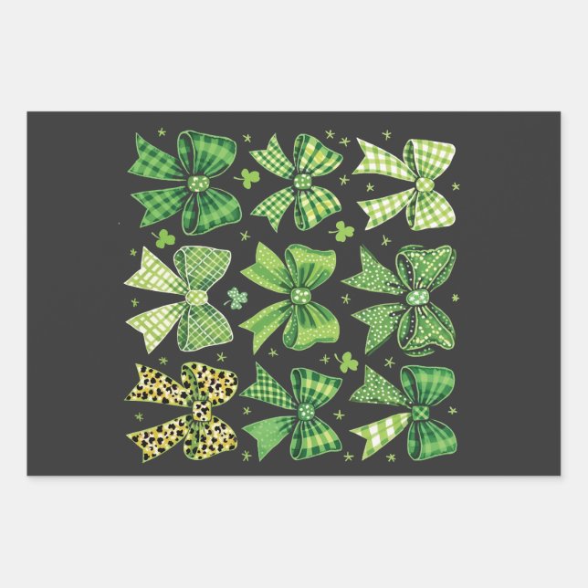 Bow Coquette St Patrick's Day Vintag Geschenkpapier Set (Vorderseite)