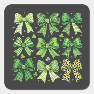 Bow Coquette St. Patrick's Day Vintage Quadratischer Aufkleber