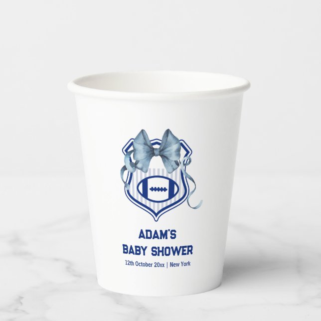 Bow Crest Rookie Football Sport Boy Baby Shower Pappbecher (Vorderseite)