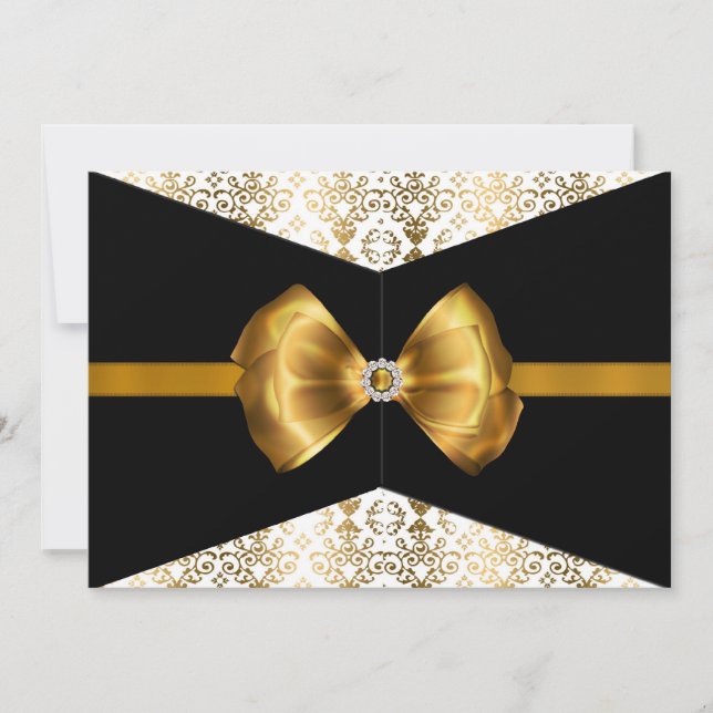 Bow Damask Einladung [Gold] (Vorderseite)