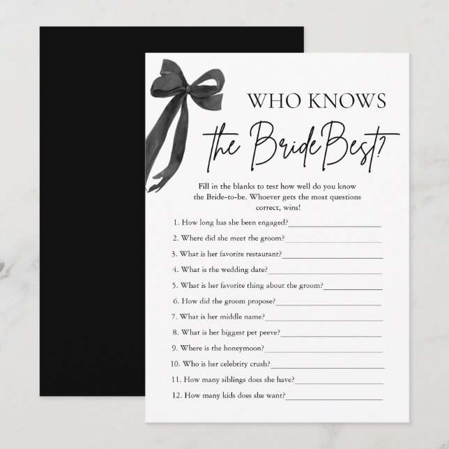 Bow, der das Bride Best Brautparty Game kennt Einladung (Vorne/Hinten)