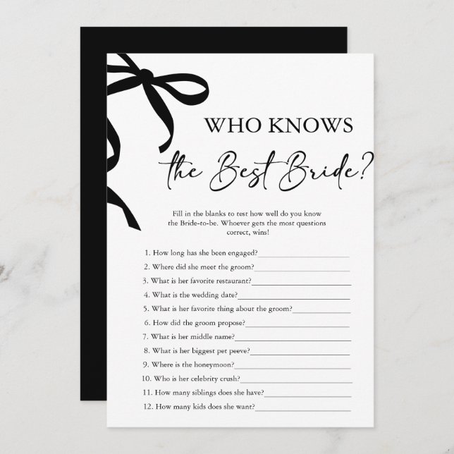 Bow, der das Bride Best Brautparty Game kennt Einladung (Vorne/Hinten)