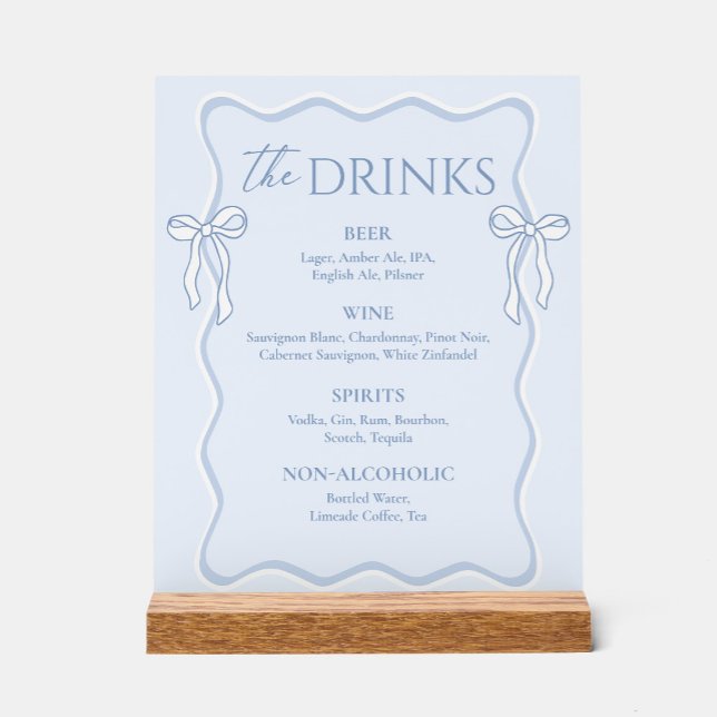 Bow Dusty Blue Wedding Drink Bar Acrylschild (Von Creator hochgeladen)