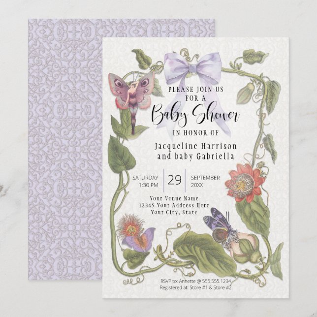 Bow Fairy Garden Blume Vintage Blumenbaby-Dusche Einladung (Vorne/Hinten)