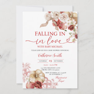 Bow Falling in Liebe Baby Dusche Apple Red Floral Einladung