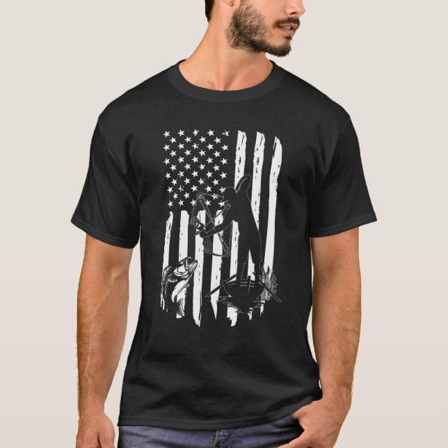 Bow Fishing American Flag Fishing T-Shirt (Vorderseite)