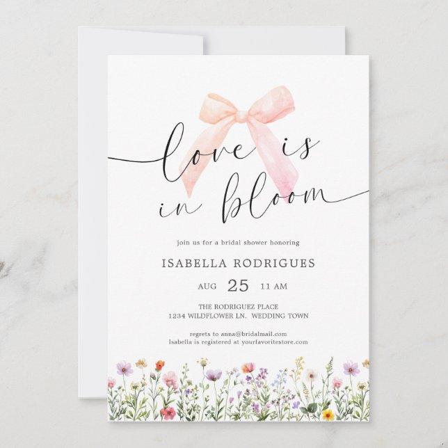 Bow Floral Love in Bloom Bridal Shower Einladung (Vorderseite)