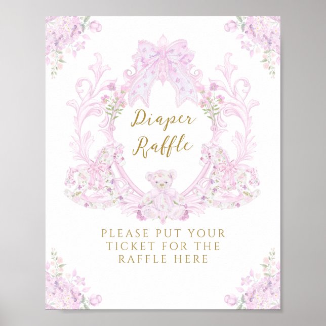 Bow Floral Teddy Bear Wappen Babydusche Windeln Poster (Vorne)