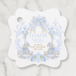 Bow Floral Wappen Rustic Blue Boy Baby Dusche Geschenkanhänger
