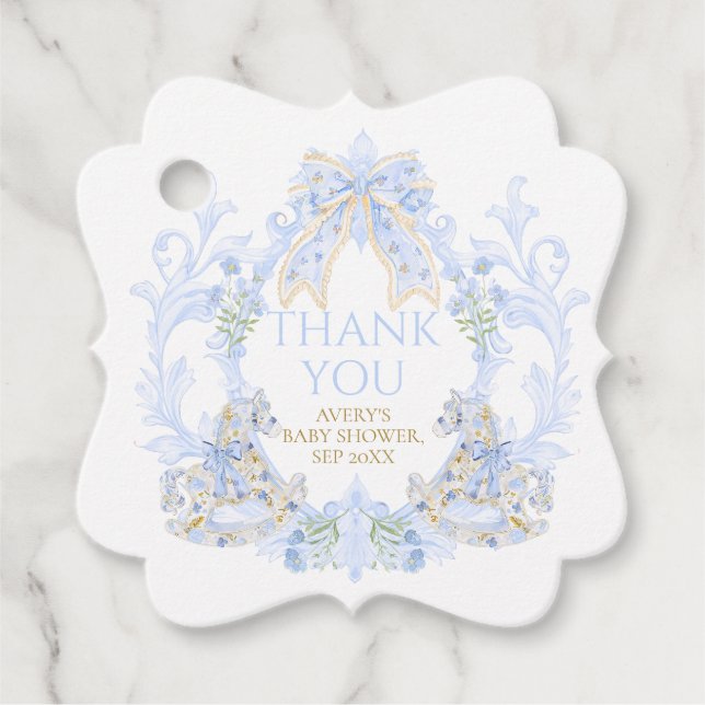 Bow Floral Wappen Rustic Blue Boy Baby Dusche Geschenkanhänger