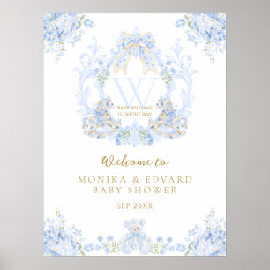 Bow Floral Watercolor Elegante Boy Baby Shower Poster