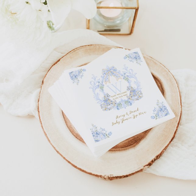 Bow Floral Watercolor Elegante Boy Baby Shower Serviette (Von Creator hochgeladen)
