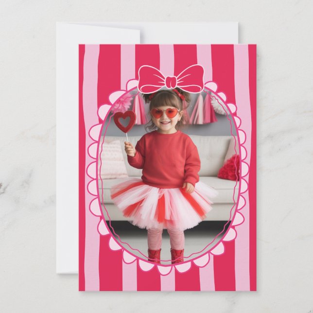 Bow Frame Kid Photo Valentine Card, Child School Mitteilungskarte (Vorderseite)