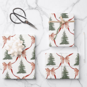 Bow Frohe Weihnachten Wasserfarben Baum Geschenkpa Geschenkpapier Set