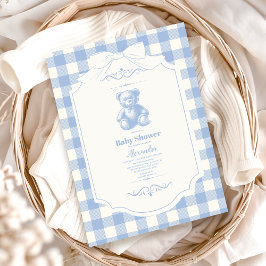 Bow Gingham French Teddy Bear Baby Shower Einladung