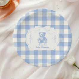 Bow Gingham French Teddy Bear Baby Shower Pappteller