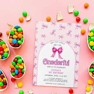 Bow Girl Einladung zum 1. Geburtstag