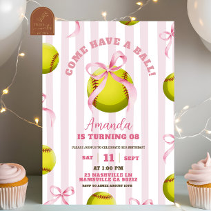 Bow Girl Softball Geburtstagsspielzeit Einladung
