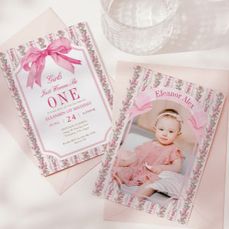 Bow Girls wollen nur ein 1. Geburtstag Foto sein Einladung