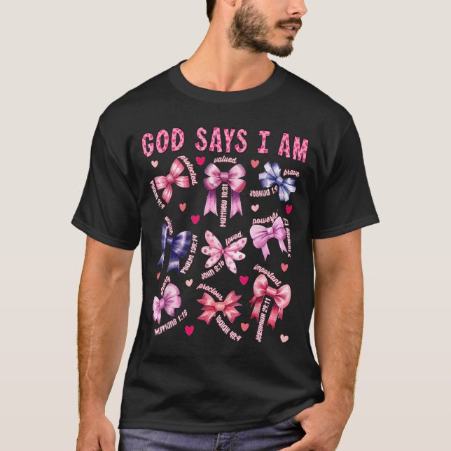 Bow God Say I Am Christian Girl Teen Women Bible V T-Shirt (Vorderseite)