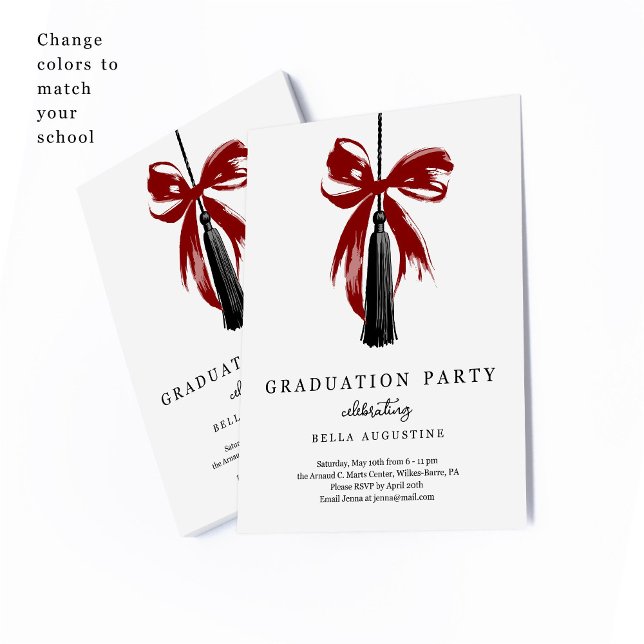 Bow Graduation Invitation Girl High School College RSVP Karte (Von Creator hochgeladen)