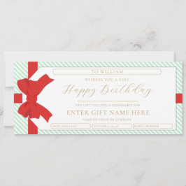 Bow Green Stripe Happy Birthday Geschenkgutscheink Einladung