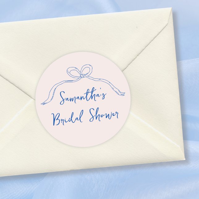 Bow Hand zeichnete etwas blaues Brautparty Runder Aufkleber (Bow Hand Drawn Something Blue Bridal Shower Classic Round Sticker)