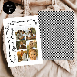 Bow Happiest Holidays Family 6 Photos Plaid Feiertagskarte