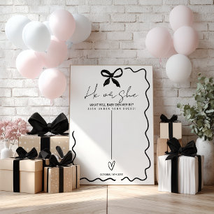 Bow He or She Gender Reveal Begrüßung Baby Dusche Poster