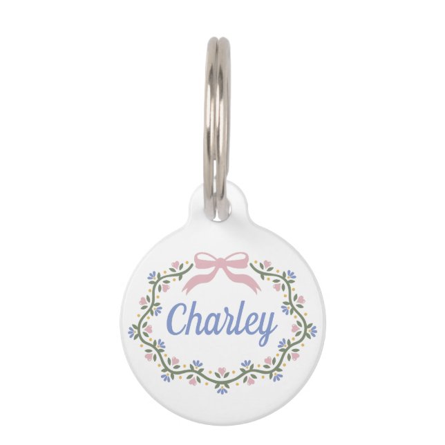 Bow, Herz und Blume Haustiermarke (Vorderseite)