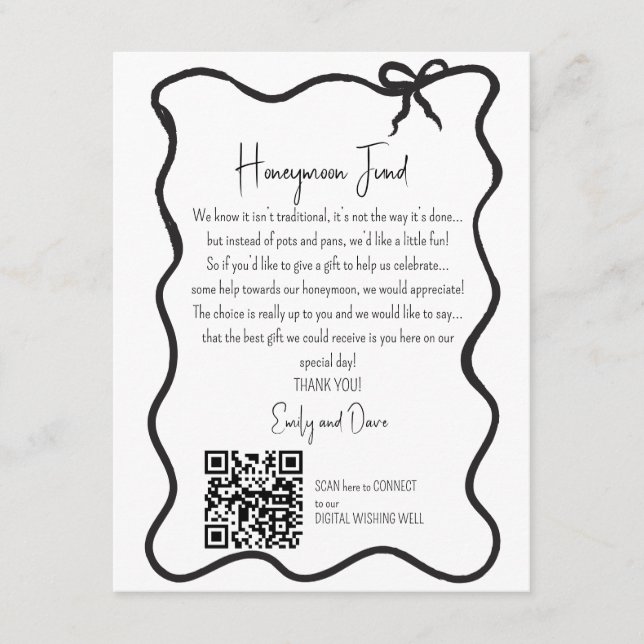 Bow Honeymoon Fond Anfrage Hochzeit QR CODE Begleitkarte (Vorderseite)