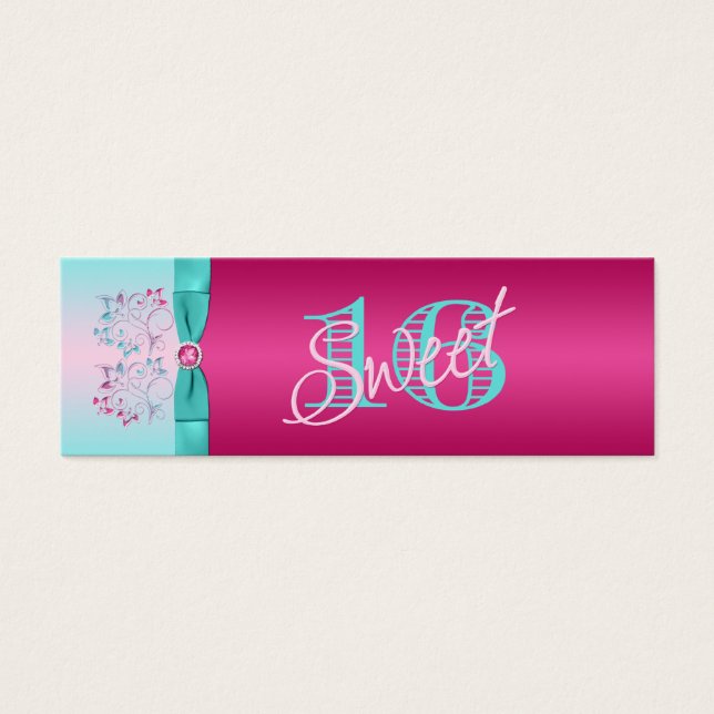 BOW Hot Pink, Aqua Floral Gefallen Tag (Vorderseite)
