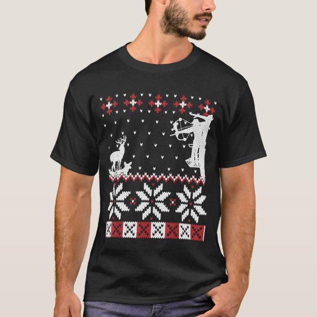 Bow Hunter Ugly Christmas Sweater Archery Deer Hun T-Shirt (Vorderseite)