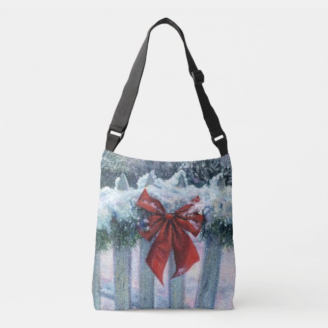 "Bow in Snow" Tote-Tasche Tragetaschen Mit Langen Trägern (Vorderseite)