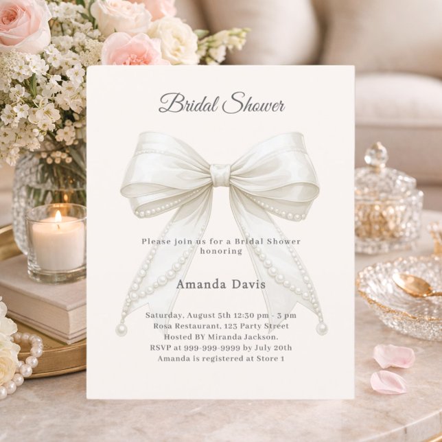 Bow ivory pearls elegant Bridal Shower invitation (Von Creator hochgeladen)