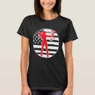 Bow Jagd Bogenschießen Amerikanisch Flagge 4. Juli T-Shirt